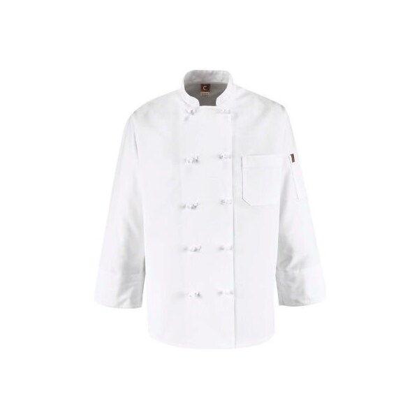 Chef Designs 10 Button-Front Chef Coat, Knot Buttons, White, Polyester, 4XL